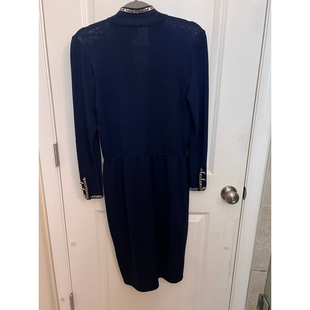 VTG St. John Navy Gold Santana Knit Sheath Midi Dress Sz 6 80's Old Money Luxury - Picture 2 of 7